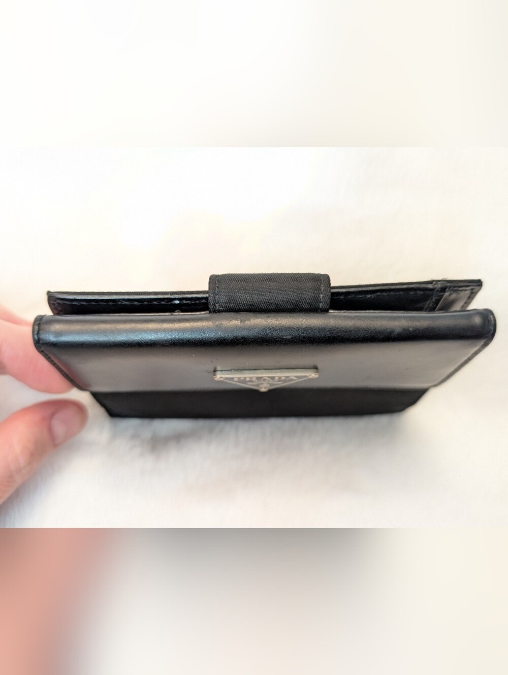 Authentic Prada Black Leather And Nylon Bifold snap wallet 4.5" x 3.5" with coa - Picture 2 of 14